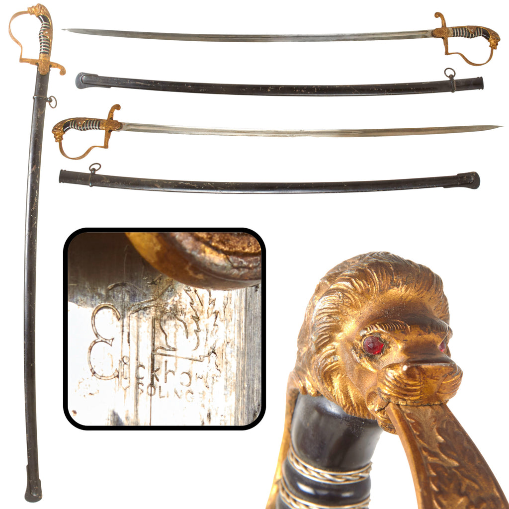 Original German WWII Heer Blücher Pattern Field Marshal Series Lion Head Officer Sword by Carl Eickhorn with Scabbard