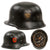 Original German WWII M34 Square Dip Ordnungspolizei Police Double Decal Steel Helmet with HMA Maker Decal, Relic Liner, and Broken Chinstrap