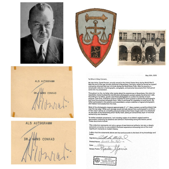 Original Nuremberg Trials Signature of Dr. Hans Conrad Julius Reiter - President of the Reich Health Office - Acquired Directly from a U.S. Army Guard at Nuremberg Prison 1945–1947 Original Items
