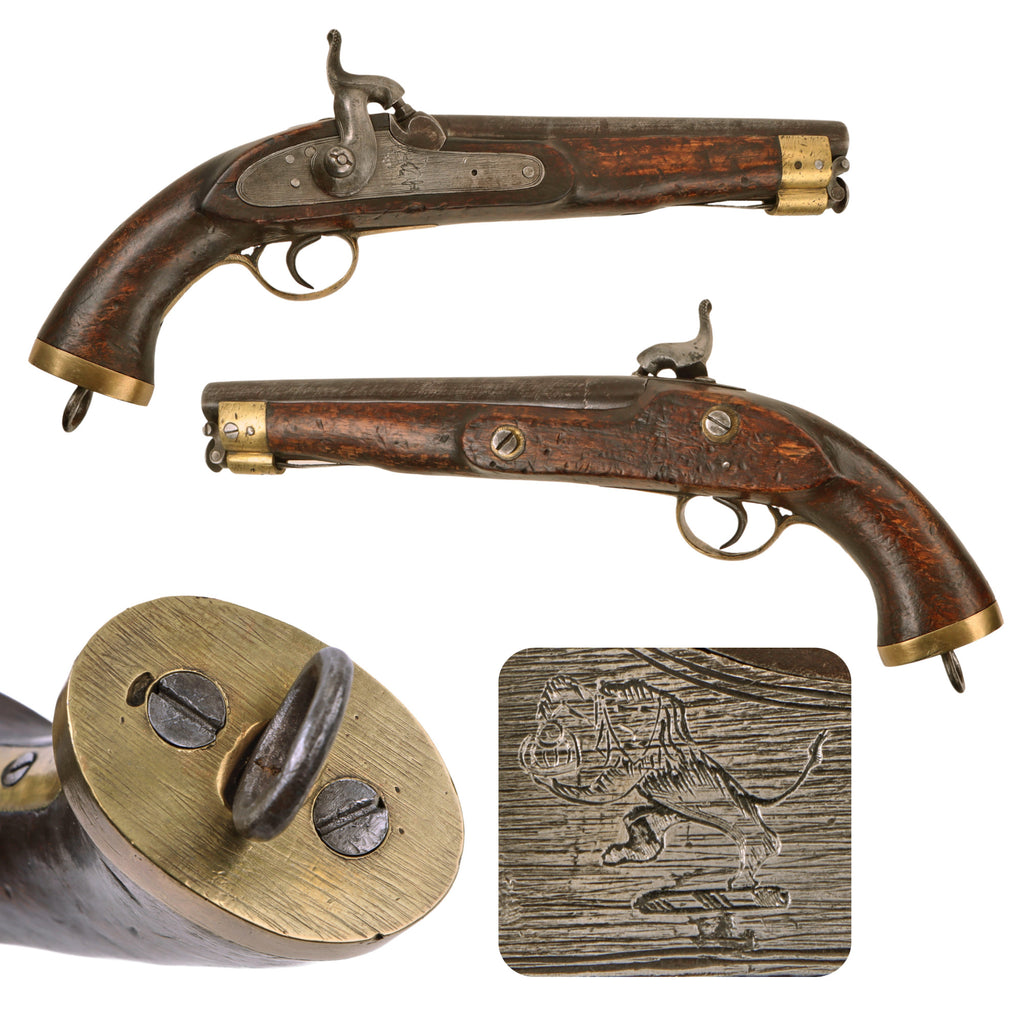 Original British East India Company Model 1843 Percussion Dragoon Pistol with Trapped Swivel Ramrod Original Items
