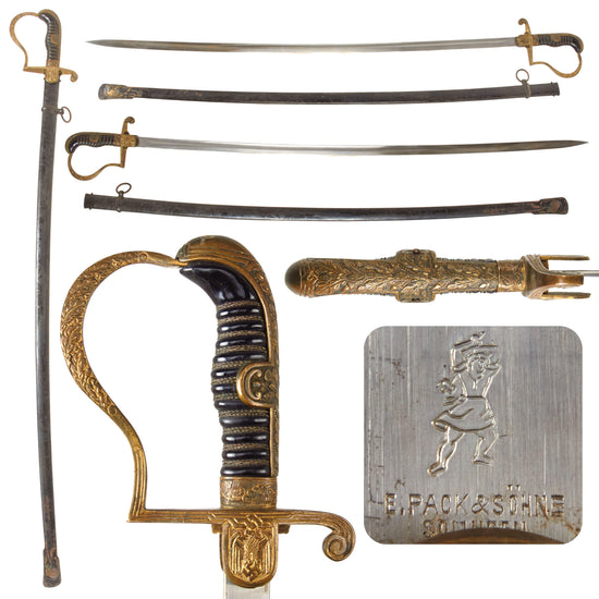 Original German WWII Army Officer Dove Head Sword by E. Pack & Söhne of Solingen with Blued Steel Scabbard