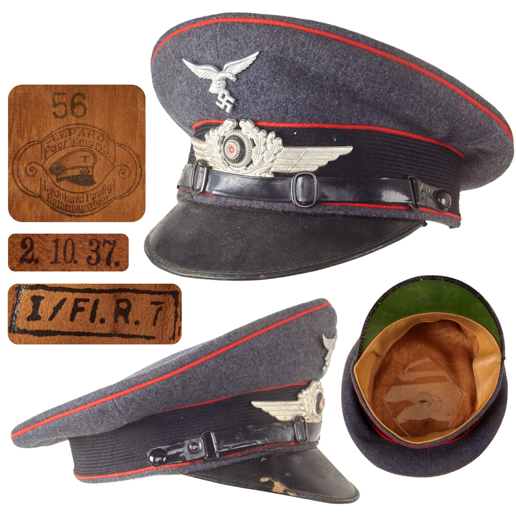 Original German WWII Luftwaffe 1937 Dated Flakkorps Unit Marked EM/NCO Schirmmütze Visor Cap by LEPARO Leonhard Paulig - Size 56