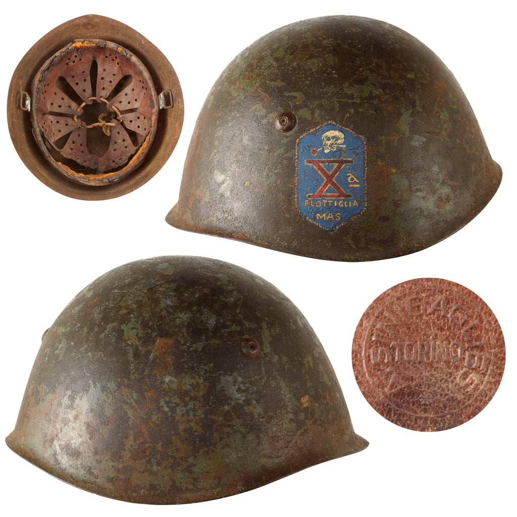 Original WWII Italian M33 Helmet Painted with Replicated Decima Flottiglia MAS Insignia - Stamped P112 Original Items