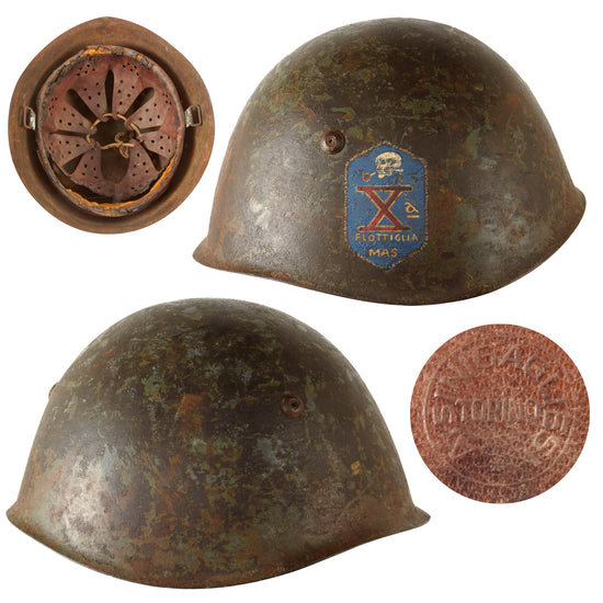 Original WWII Italian M33 Helmet Painted with Replicated Decima Flottiglia MAS Insignia - Stamped P112 Original Items