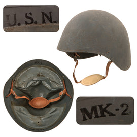 Original U.S. WWII Navy USN MK2 Talker Flak Helmet with Chin Strap