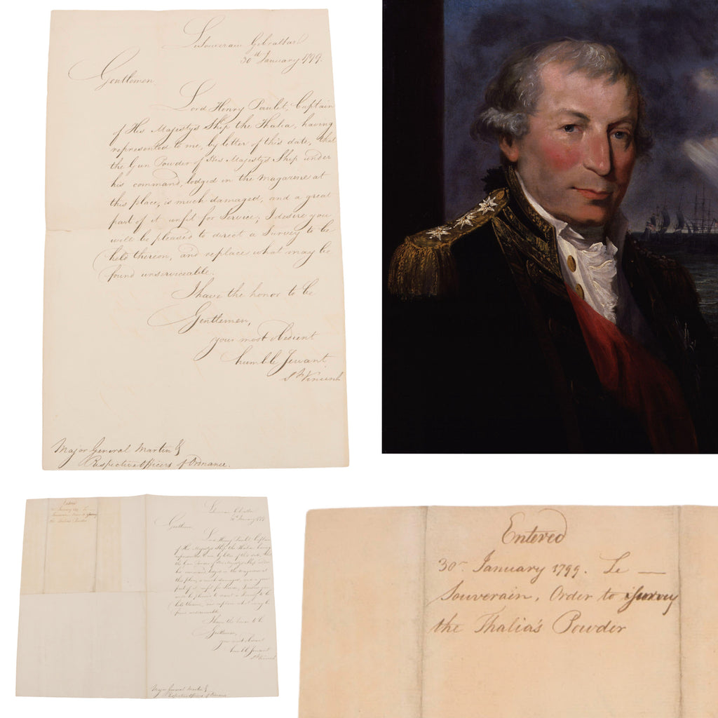 Original British Napoleonic Wars Letter Signed by John Jervis, 1st Earl of St. Vincent From Gibraltar, Ordering Survey of HMS Thalia - Dated 1799 Original Items