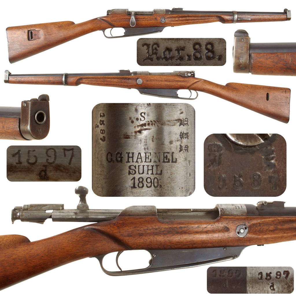 Original German Pre-WWI Bavarian Regiment Marked Karabiner 88 S Cavalry Carbine by C.G. HAENEL Dated 1890 with Modified Stock - Matching Serial 1597 d Original Items