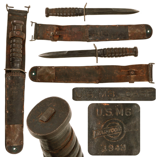 Original U.S. WWII Blade Marked M3 Fighting Knife by CASE with 1943 Dated M6 Scabbard by Barwood Original Items