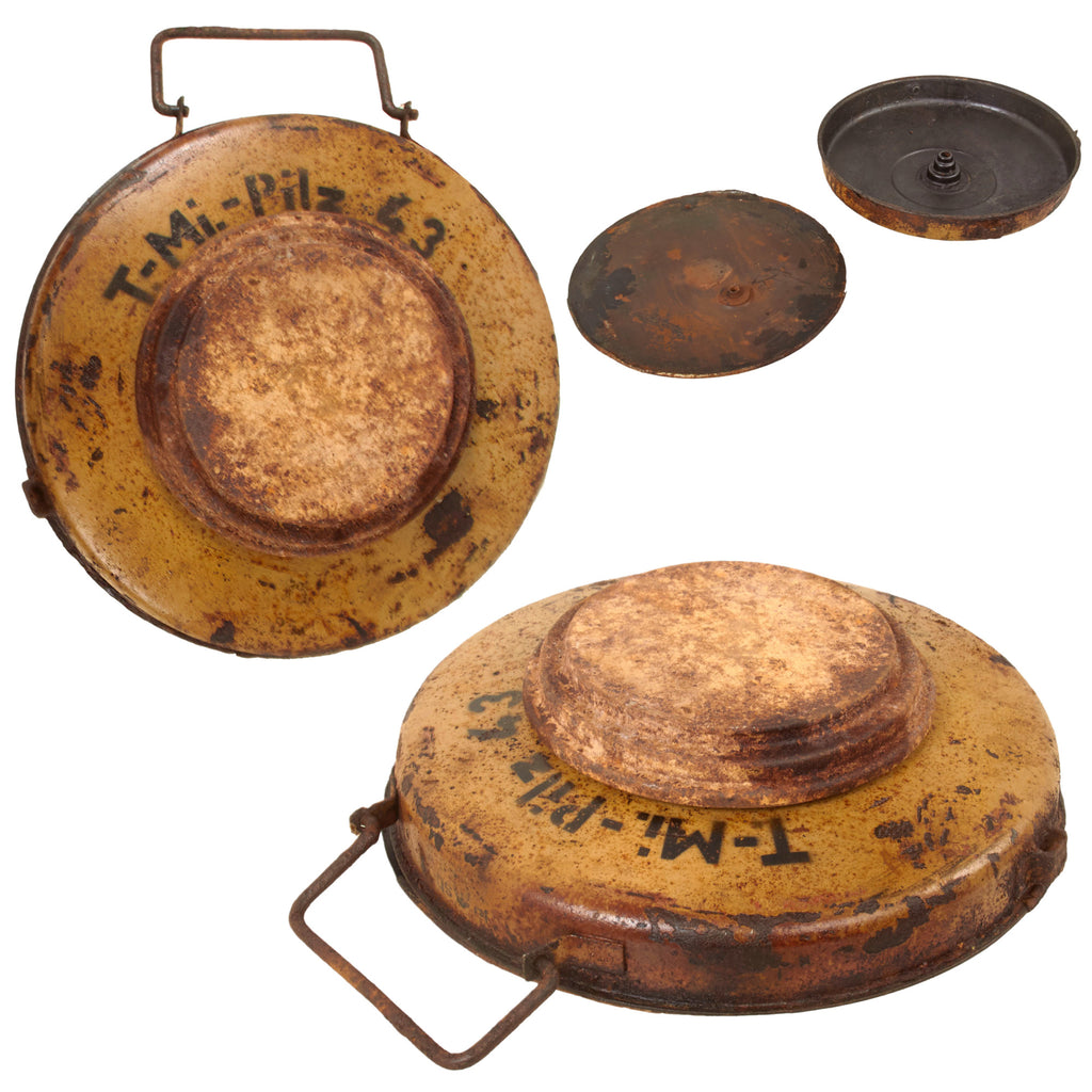 Original German WWII Anti-Tank Tellermine T.Mi.43 Inert Mine with Original Paint and Markings by Gebrüder Kaiser & Co. of Neheim - Dated 1943 - Base Plate Detached