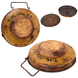 Original German WWII Anti-Tank Tellermine T.Mi.43 Inert Mine with Original Paint and Markings by Gebrüder Kaiser & Co. of Neheim - Dated 1943 - Base Plate Detached