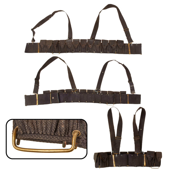Original U.S. Boxer Rebellion Era M1895 Lee Navy Rifle Mills Pocketed Cartridge Belt Complete with Suspenders & Bayonet Attachment Hook - Retains Small Orndorff 1893 Patent Disc Original Items