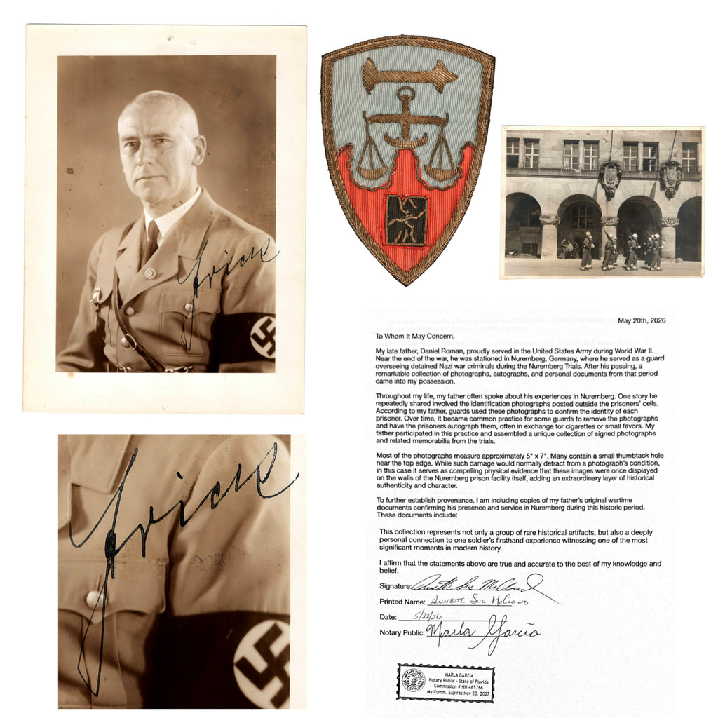 Original Nuremberg Trials Signed Photograph of Reichsminister of the Interior Wilhelm Frick Acquired Directly from a U.S. Army Guard Who Served at the Nuremberg Prison, 1945-1946 Original Items