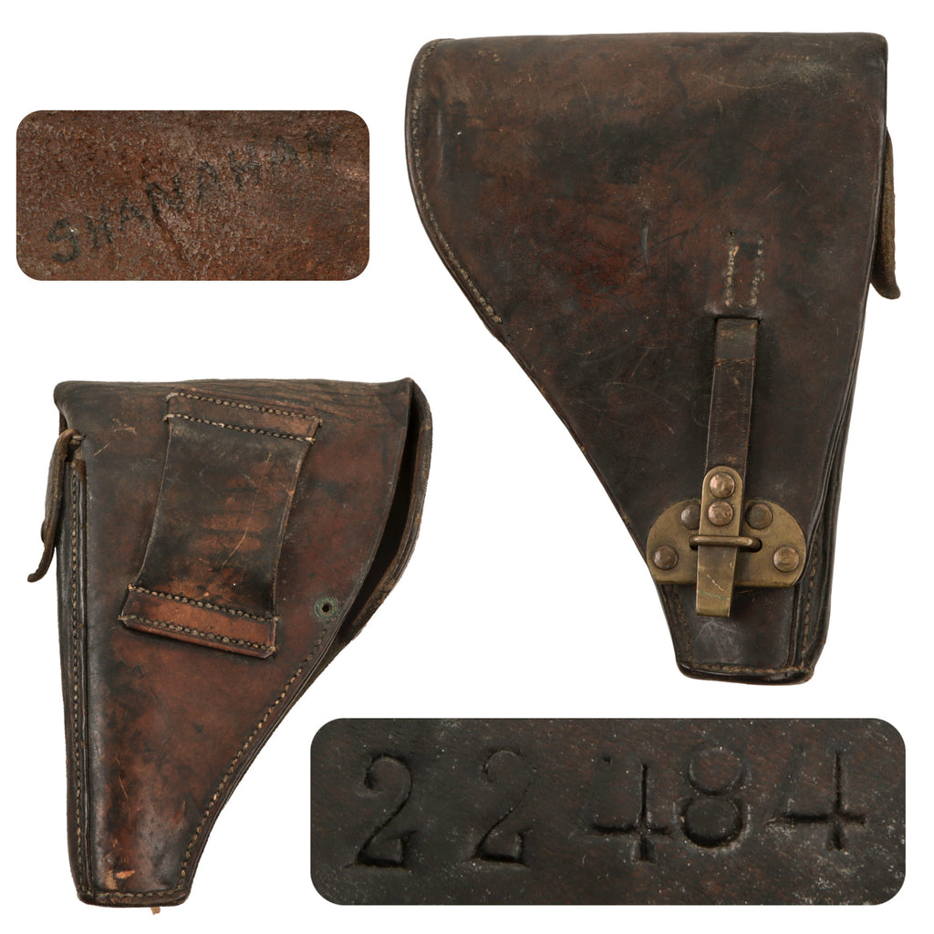 Original Dutch WWII Era FN Browning Model 1922 Leather Holster with Inscribed Name & Stamped Pistol Serial Number