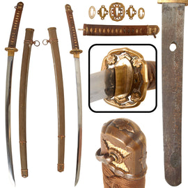 Original Japanese WWII Type 98 Shin-Gunto Handmade Katana Sword by OSAWA KANEHISA with Aluminum Scabbard