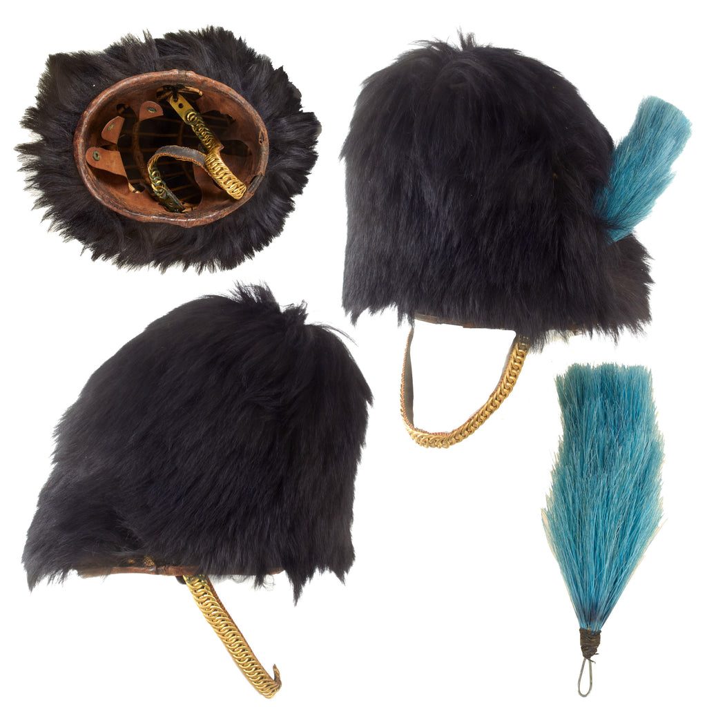 Original British WWI Royal Irish Guards Bearskin Busby with Liner & Chinscales Chinstrap Original Items