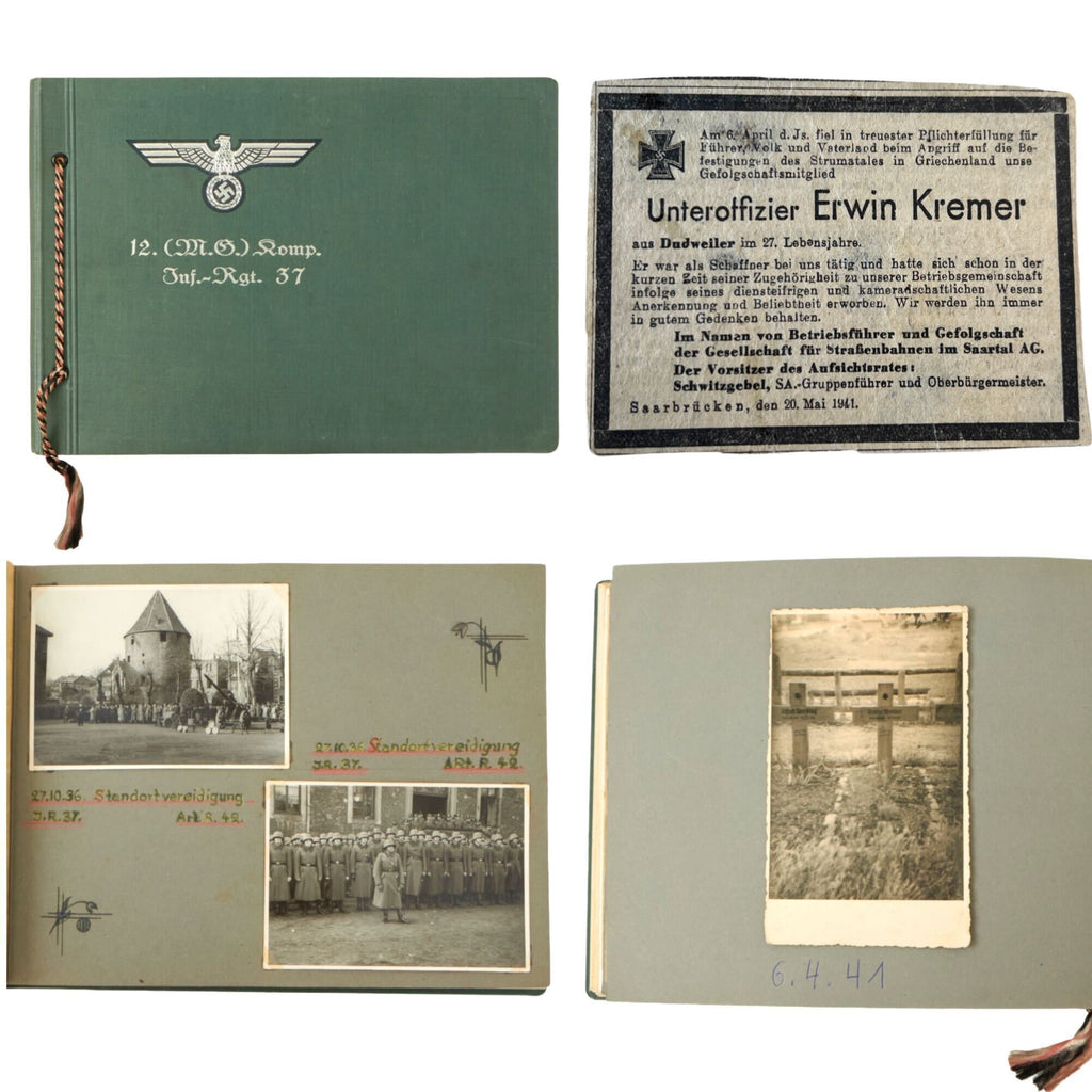 Original German WWII Named KIA Heer Army 12th Machine Gun Company 37th Infantry Regiment Photo Album - 55 Photos - Killed in Greece 1941 Original Items