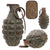 Original U.S. Pre-WWII Inert MkII Pineapple Fragmentation Grenade with “Cutback” Fuze, Short Spoon, Screw Bottom, and Grey H.E. Paint