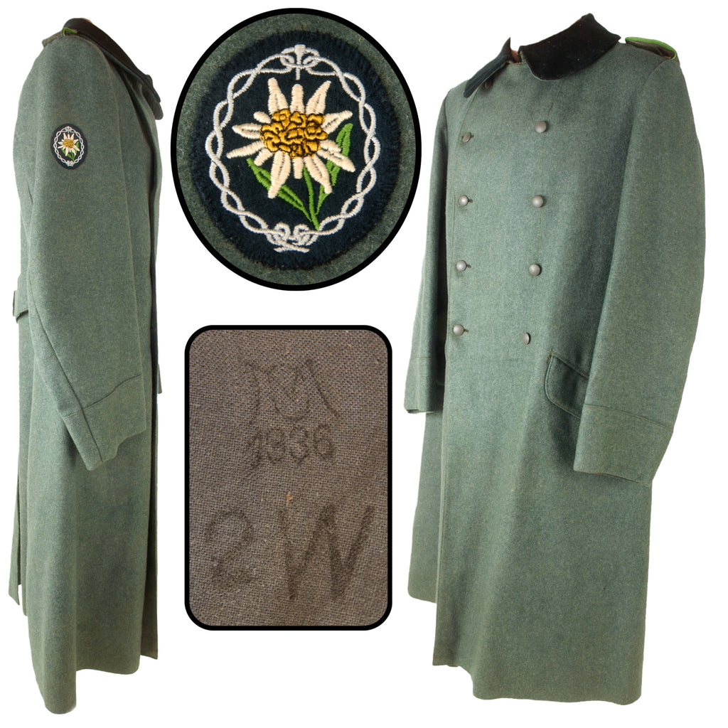 Original German WWII Gebirgsjäger Mountain Trooper EM M36 Wool Greatcoat with Edelweiss Patch - Dated 1936