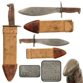 Original U.S. WWI Model 1917 Bolo Knife by Plumb of Philadelphia with Canvas Scabbard - Dated 1918