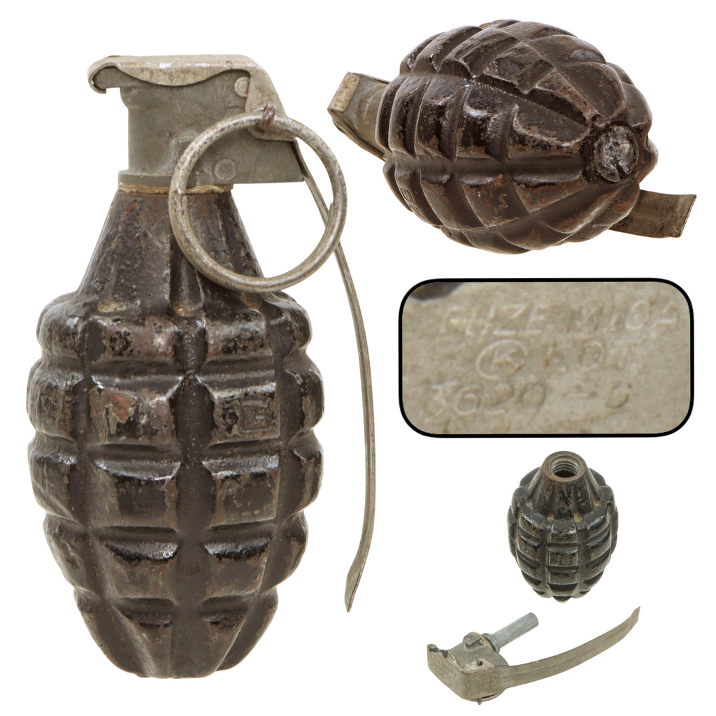 Original U.S. WWII Inert MkII Pineapple Grenade with Early Screw-bottom Body & M10A1 Fuze