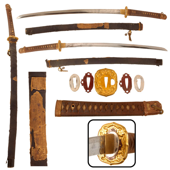 Original Japanese WWII Type 98 Shin-Gunto Katana Sword with Handmade Blade and Labeled Fabric Covered Wood Scabbard Original Items