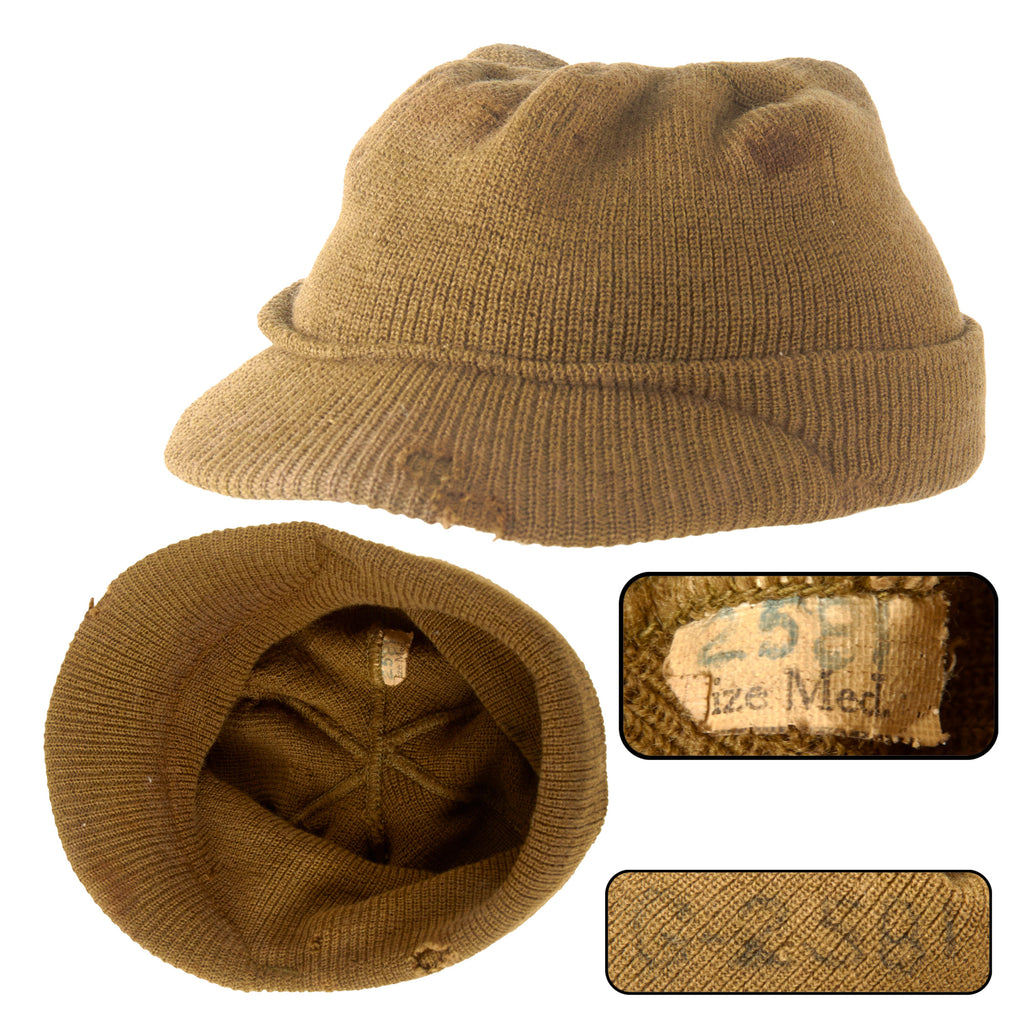 Original U.S. WWII Army M1941 Wool Knit “Jeep Cap” with Original Cardboard Visor Stiffener - Size Medium