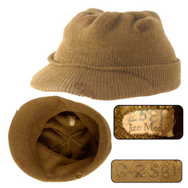 Original U.S. WWII Army M1941 Wool Knit “Jeep Cap” with Original Cardboard Visor Stiffener - Size Medium