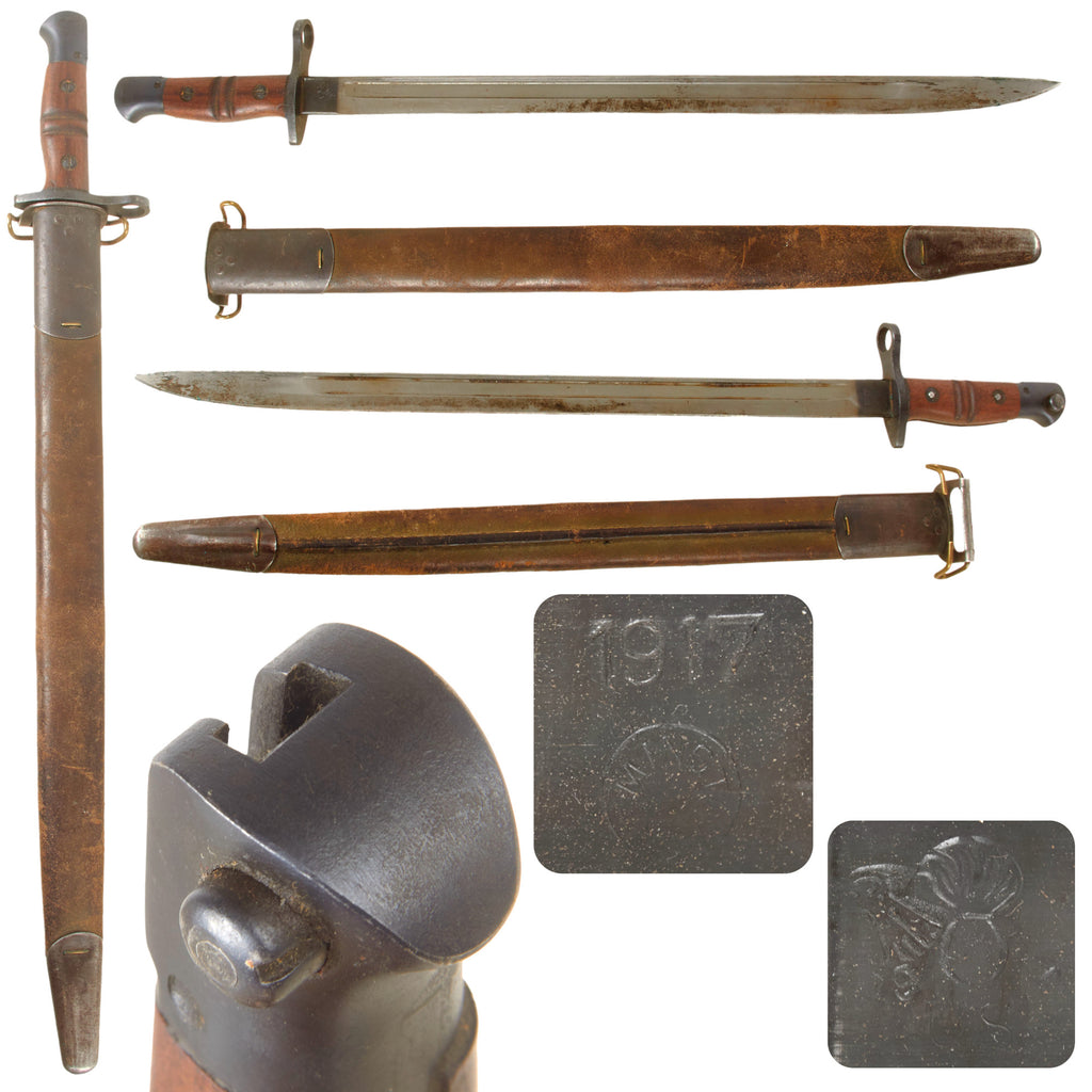 Original U.S. WWI M1917 Enfield Rifle & Trench Gun Bayonet by Remington with Scabbard - Dated 1917