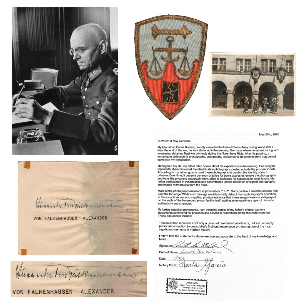 Original Nuremberg Trials Signature of General der Infanterie Alexander von Falkenhausen Acquired Directly from a U.S. Army Guard Who Served at the Nuremberg Prison, 1945-1946 Original Items