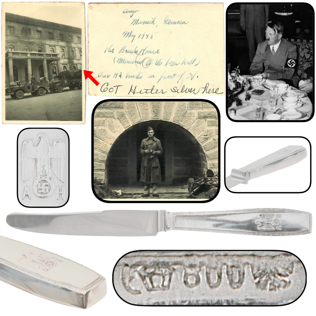 Original German WWII May 1945 Munich Führerbau Recovered AH “Formal Pattern” .800 Silver Butter Knife by Bruckmann & Söhne with Notarized Provenance from Captain Abraham Epstein - 1269th Engineer Combat Battalion