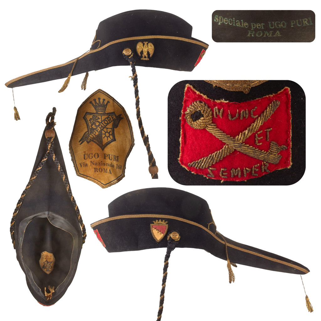 Original Italian WWII MVSN Militia College Hiking Cap with Bullion Insignia - Nunc et Semper