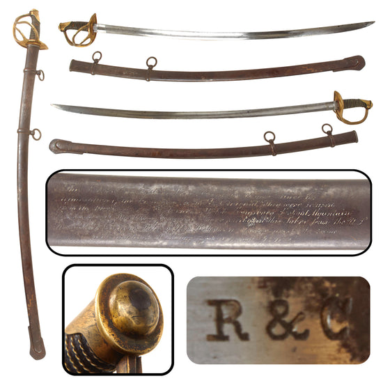 Original U.S Civil War Presentation German Made M-1840 "Wrist Breaker" Heavy Cavalry Saber by Röhrig & Co. Solingen Recovered from Battlefield with Engraved Provenance on Scabbard