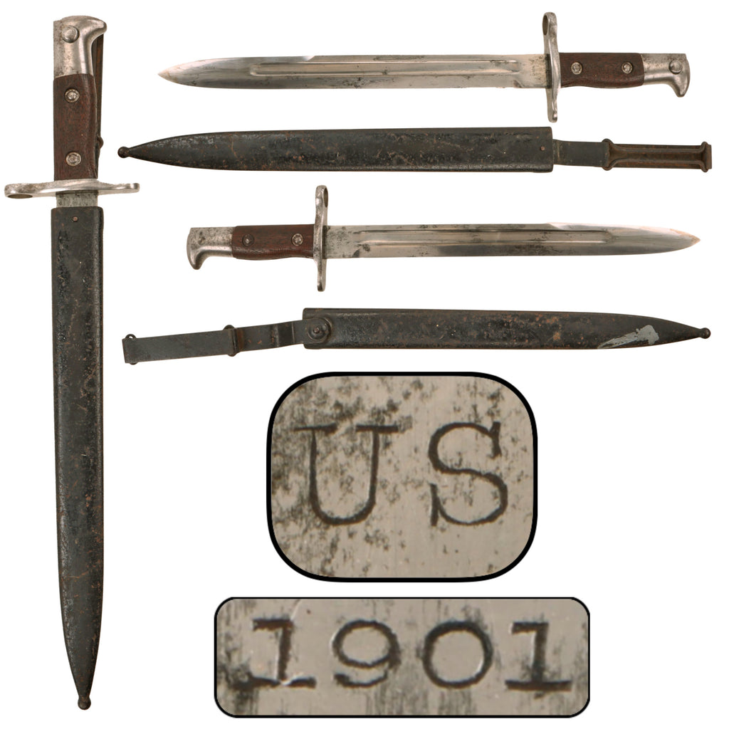 Original U.S. Philippine - American War Model 1892 Krag Rifle Bayonet and Damaged 2nd Pattern Scabbard - Dated 1901 Original Items