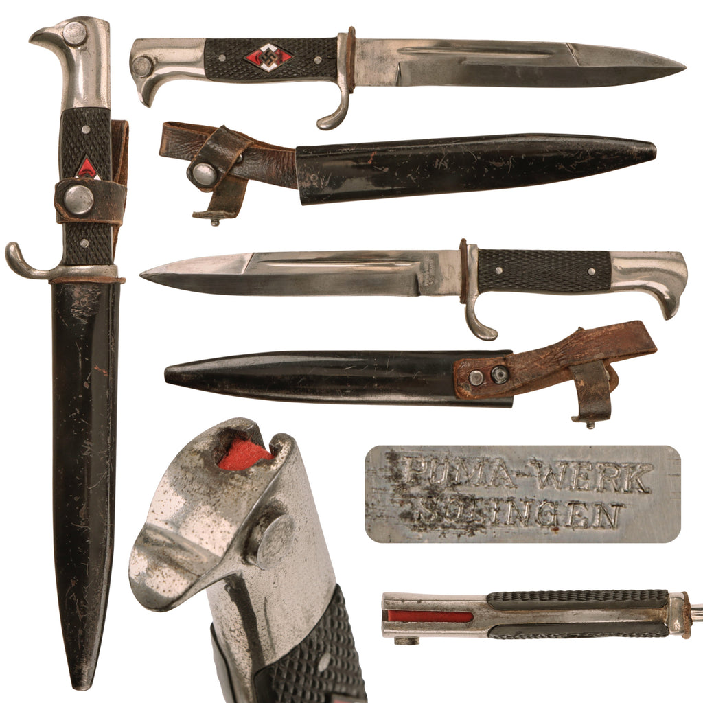 Original German WWII HJ Fighting Knife Bayonet Lauterjung & Sohn PUMA-Werk with Scabbard Original Items