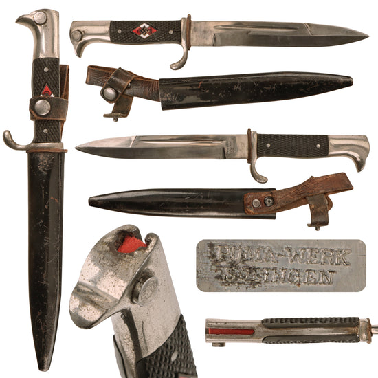 Original German WWII HJ Fighting Knife Bayonet Lauterjung & Sohn PUMA-Werk with Scabbard Original Items