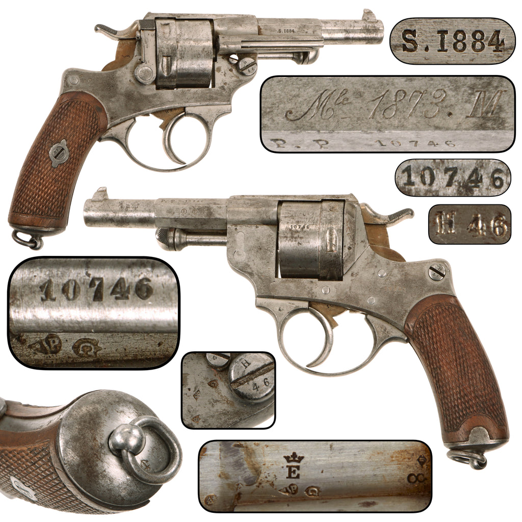 Original French MAS Modèle 1873 M Chamelot-Delvigne 11mm Naval Revolver Dated 1884 with Excellent Bore, Anchor Proof, Matching Serial No. 10746
