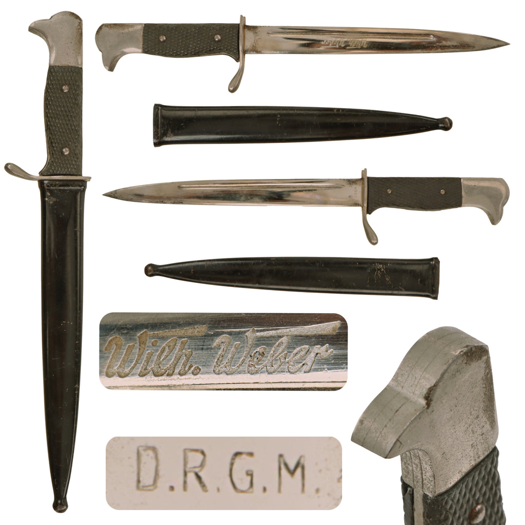 Original German WWII Era Miniature Heer Nickel Plated 98k Bayonet Knife with Scabbard Original Items