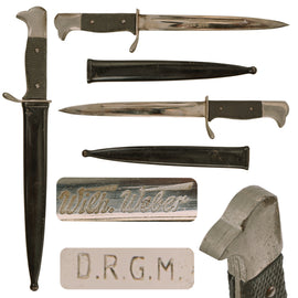 Original German WWII Era Miniature Heer Nickel Plated 98k Bayonet Knife with Scabbard