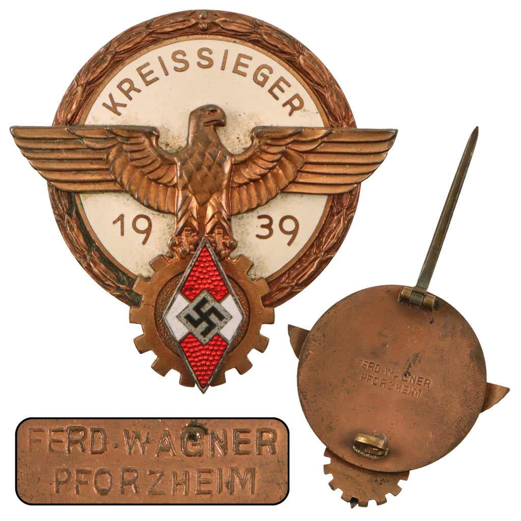 Original German WWII 1939 Kreissieger National Trade Competition Badge by Ferdinand Wagner of Pforzheim Original Items