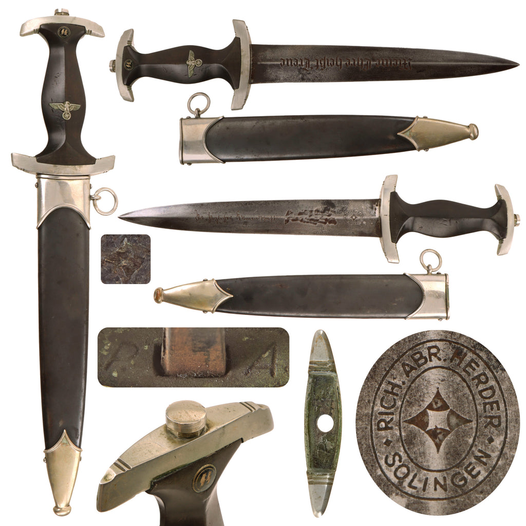 Original German WWII Partial Ground Röhm Inscription Early M33 SS Ehrendolch Dagger by Richard Abr. Herder with Scabbard