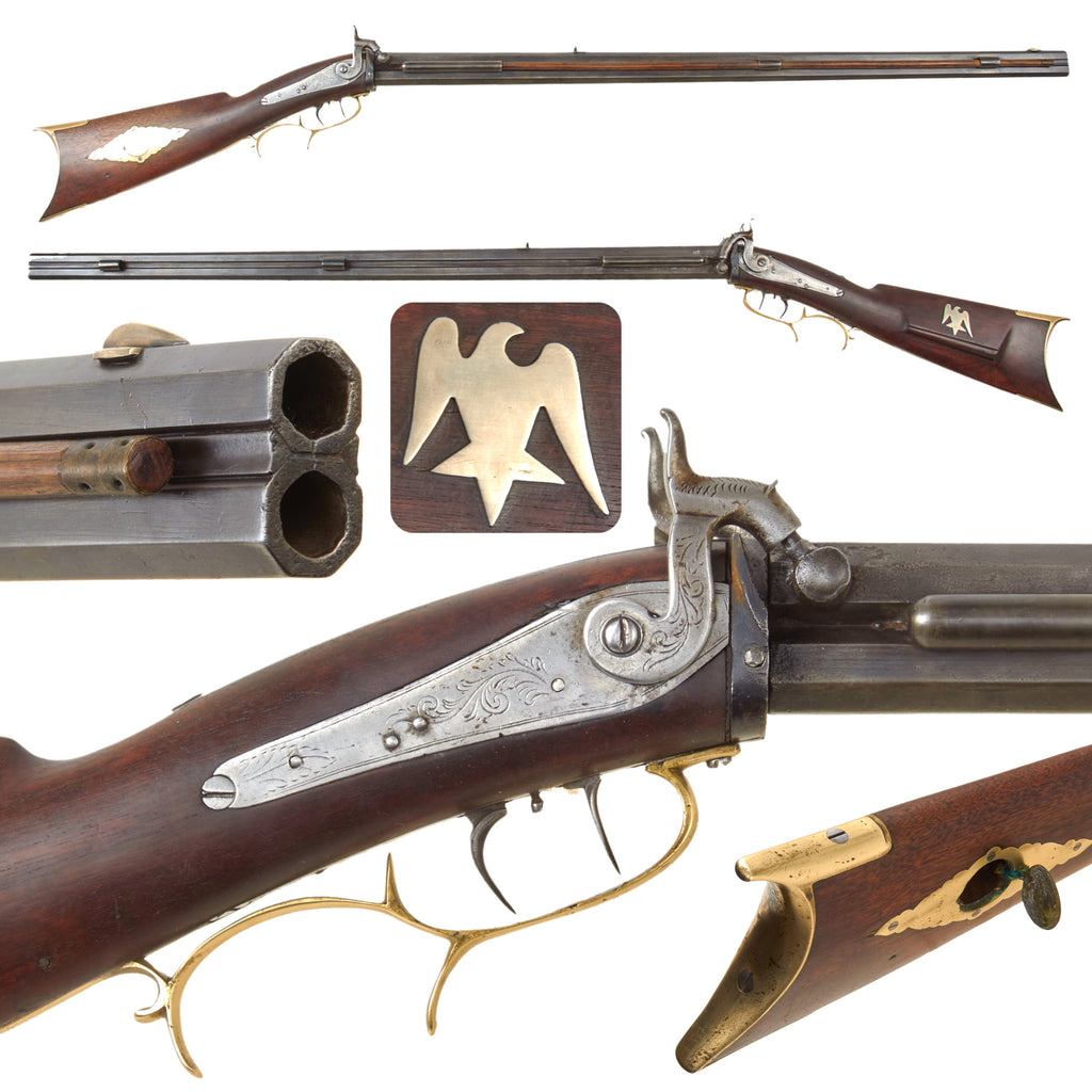 Original U.S. Over & Under .43cal. Double Barrel Percussion Hunting Rifle with Eagle Inlay on Cheekpiece - Circa 1850 Original Items