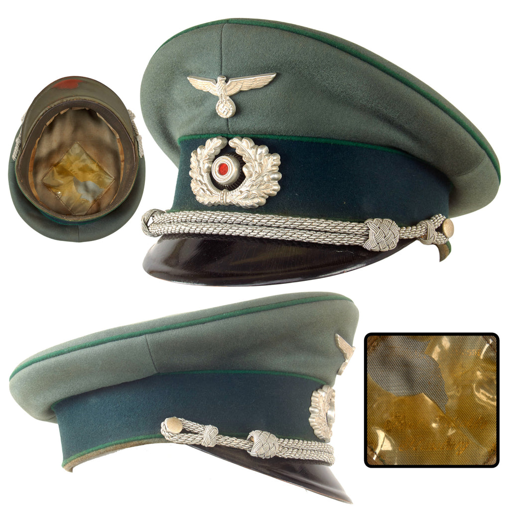 Original German WWII Heer Army Jäger Officer Schirmmütze Visor Cap with Saddle Form Crown, Measured Size 57cm
