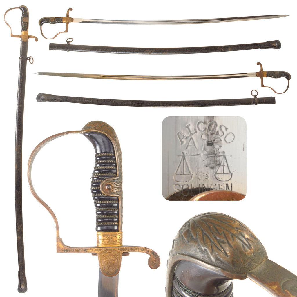 Original German WWII Officer's Dove Head Sword by ALCOSO of Solingen circa 1936 - 1940 with Excellent Blade and Scabbard Original Items