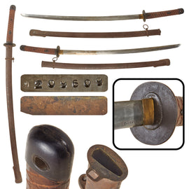 Original Late WWII Japanese Army Type 95 Wood "Pineapple" Handle NCO Katana with Matching Scabbard - No. 209609