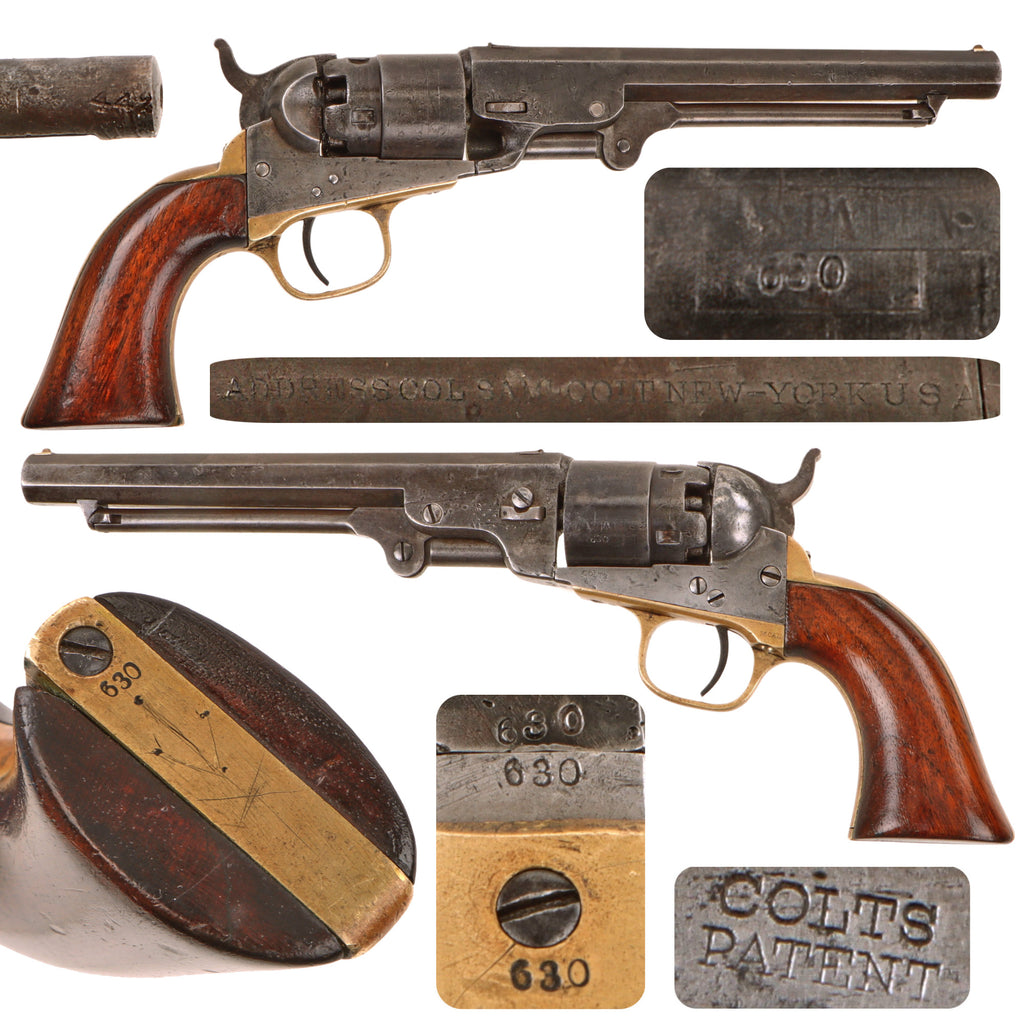 Original U.S. Civil War Colt Model 1862 Pocket Navy .36 Caliber Percussion Revolver with 6 1/2" Barrel, Serial No. 630, Made in 1861