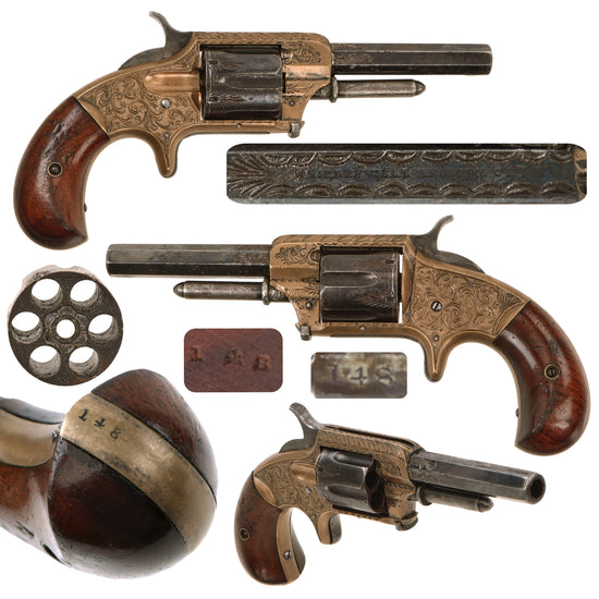 Original U.S. Whitneyville Armory No. 1-1/2 Rimfire .32cal Engraved Brass Frame Single Action Revolver circa 1872 - Matching Serial 148 Original Items