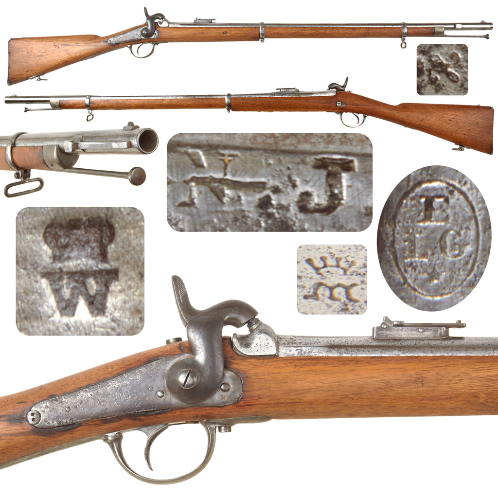 Original U.S. Civil War Era N.J. Surcharged Belgian Liège Proofed French M1853/M1857 Pattern .61 Caliber Percussion Rifle Musket, Circa 1855-1860