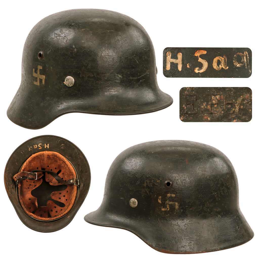 Original German WWII Finnish Issued Post War Decorated M35 Steel Helmet with 57cm Liner & Chinstrap - EF64