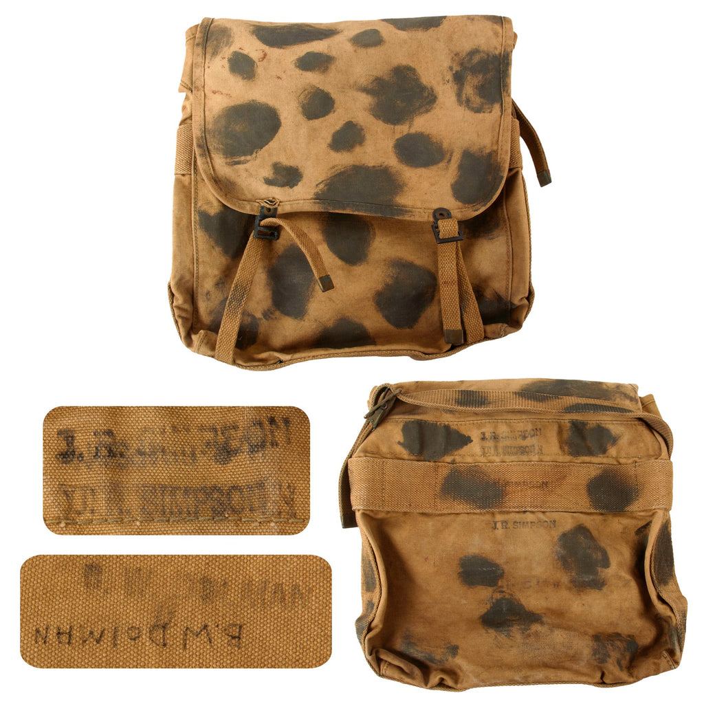 Original U.S. WWII USMC Twice Named Camouflage-Painted P41 Lower Pack - Jesse R. Simpson & Brynley W. Dolman Original Items