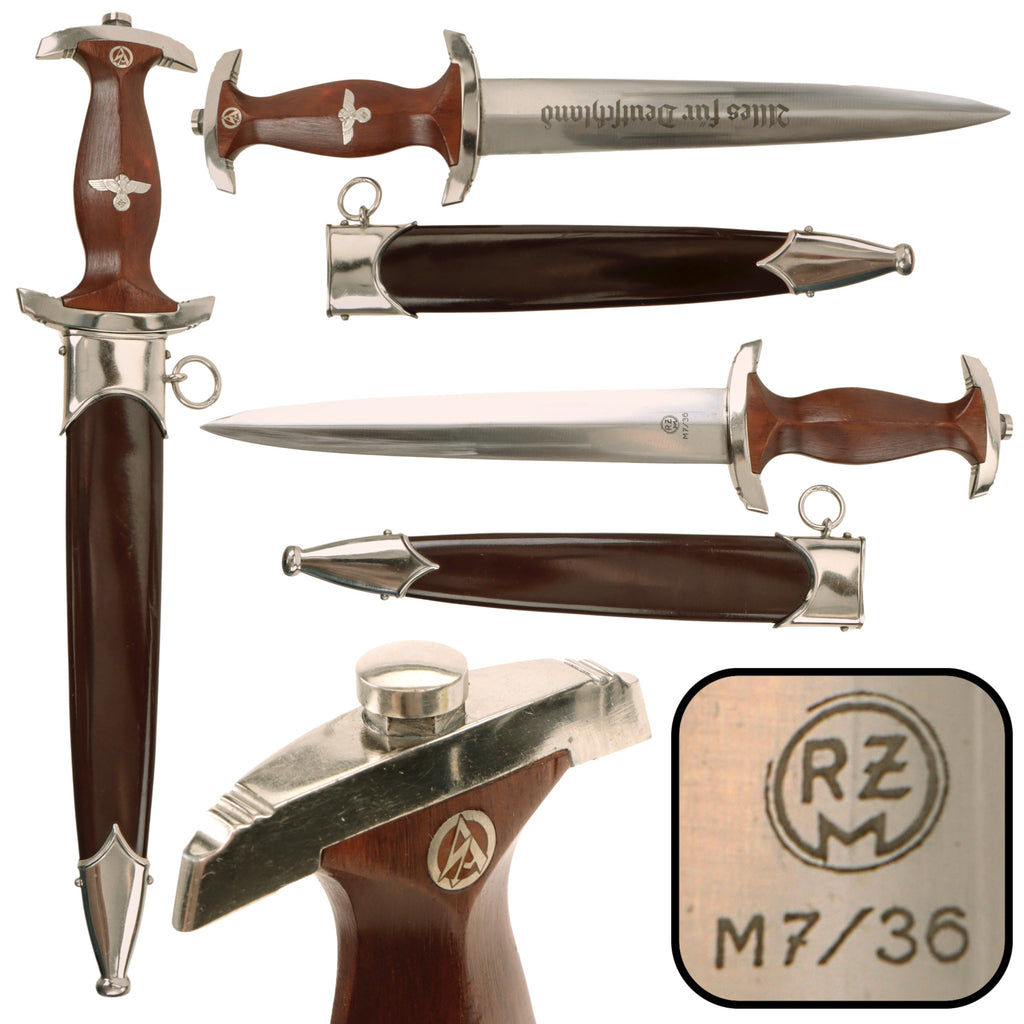 Original German WWII SA Dagger by E. & F. Hörster & Co. of Solingen with Excellent Blade and Scabbard, RZM M7/36